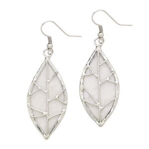 Hand-crafted Leaf Earrings | Capiz Shell and Silver Metal | 2.5”